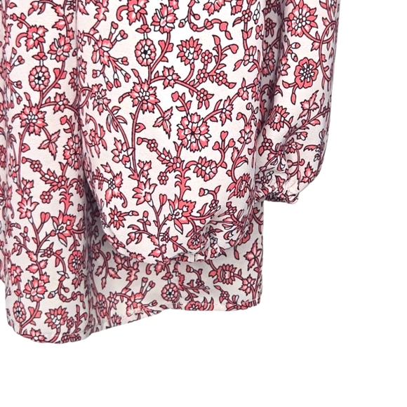 Max Studio Womens Boho Pink Floral Bubble Sleeve Half Button Crepe Blouse XL - Picture 7 of 8